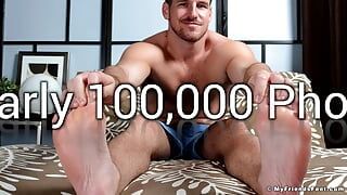 Tattooed muscular jock Tom shows off his size eleven feet