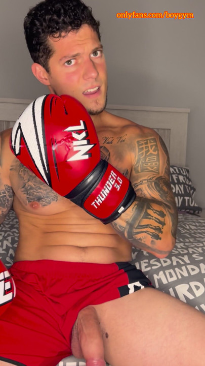 My BIG COCK Cums With A Boxer Gloves