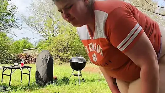 A little outdoor fun after yard work. Some cock worshiping and reverse cowgirl riding in our outdoor swing.