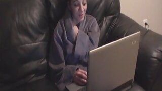 Slim German brunette pleasing her dudes hard cock on the couch