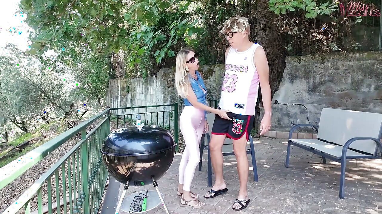 Distressed Stepaunt Seduces and Fucks Virgin Stepnephew to Convince Him to Help Her with the Bbq Before the Guests Arrive