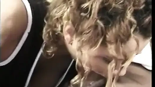 Amazing black slut with huge boobs gets cock inside deep shaved pussy
