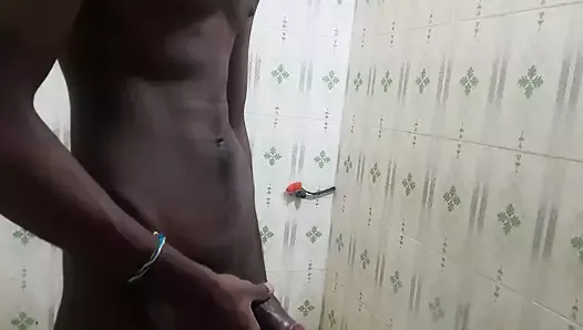 Spitting and Masturbating my black cock after trimming all the hair