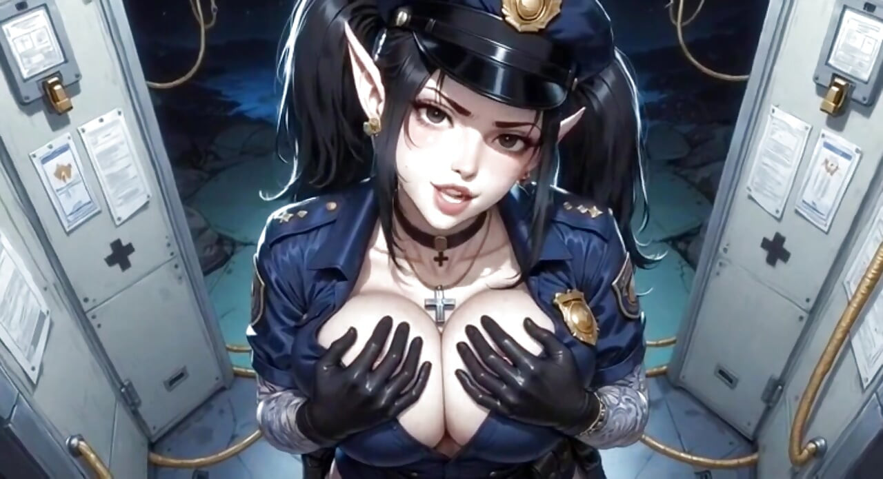 Anime Cute Police Officer Showing Boobs, Ai Animation