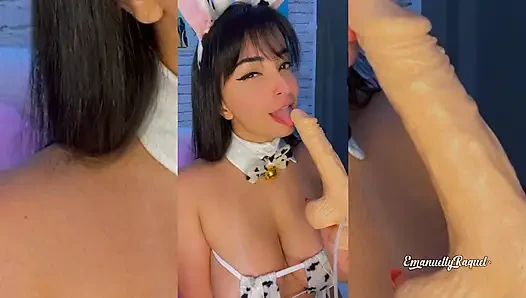 Hot latina EMANUELLY RAQUEL IN A COW COSPLAY AHEGAO AND CUM SHOWER