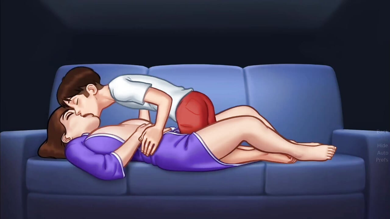 Anon rubs his cock against Debbie's pussy and suck her huge boobs - summertime saga gameplay
