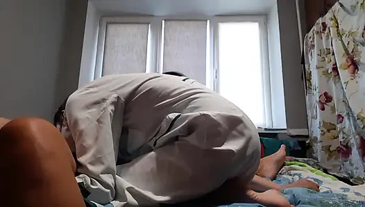 Two nurses fuck a patient (foot fetish, cunnilingus, nipple licking)