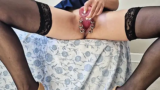 Mastrubation pierced pussy in fishnet panties