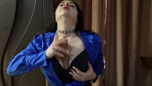 Hot titfuck from fabulous Mistress Lara - look at her big tits!