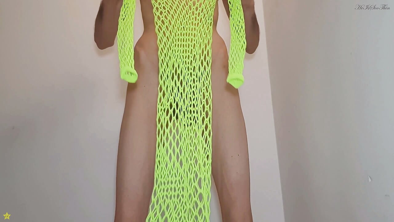 Fishnet Green Dress and a bit of Fingering