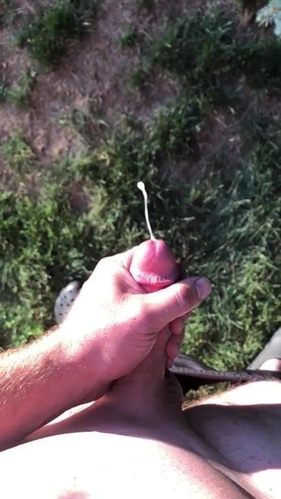 Slow motion jerk outside with huge cumshot