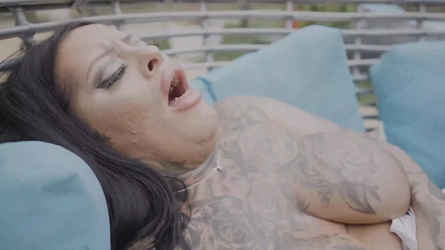 Chubby with Big Tits Jerks off to Orgasm by the Pool