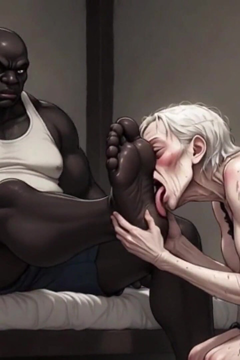 90 Year Old Granny Slave Licking Giant Black Man Feet - Wet Pussy Pleasure