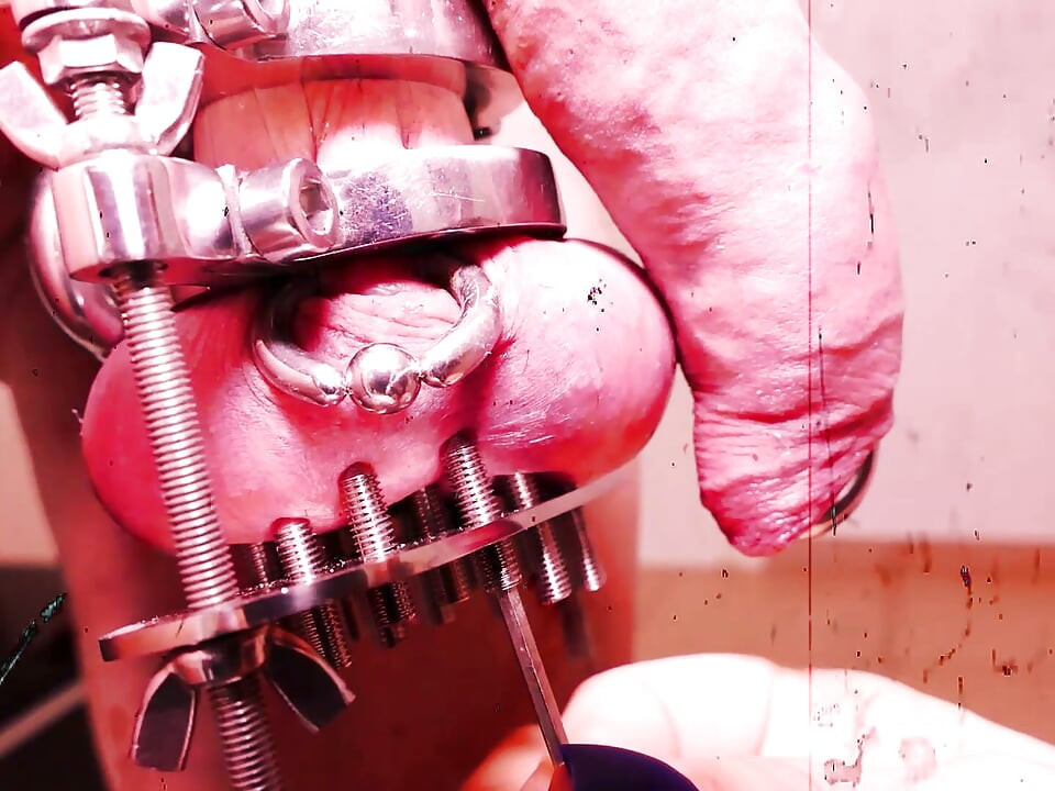 CBT extreme! Medioeval instruments for cock! Lady Morgana cages Slave F's cock without mercy!