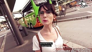 German Skinny student teen pickup at public bus station