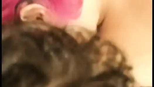 Nasty lard-bucket with pink hair SinDee Williams put a halter upon handsome dude on her worktop