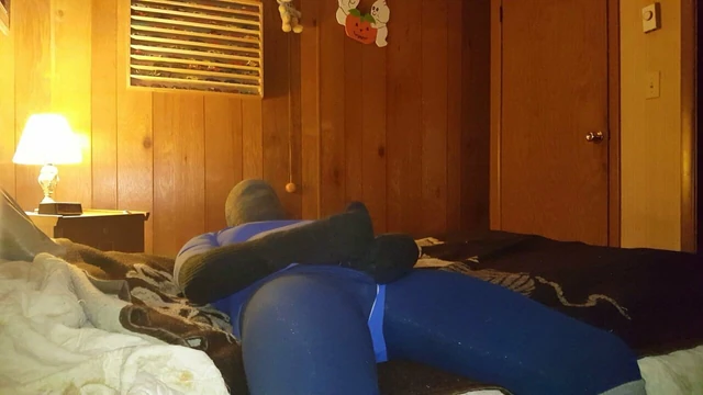 Sock stroking his cock