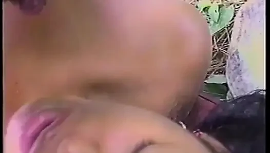 Two horny girls were lost in the woods and starts fucking by two guys