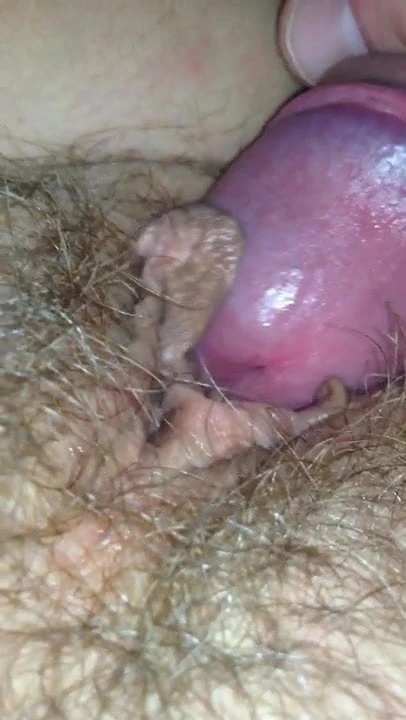My cock on wife's hairy pussy