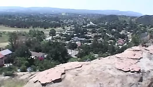 Woman hiking on a cliff edge gets fucked