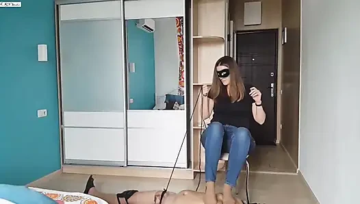 Masked female dominates her pet slave: Part 1