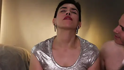 Cum Mouthful Dripping on Silver Shirt