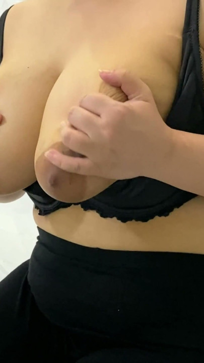Beautiful Horny Girl In Black Bra Licking Her Nipples And Bouncing Her Big Tits Playing With Her Big Boobs | Clip 1
