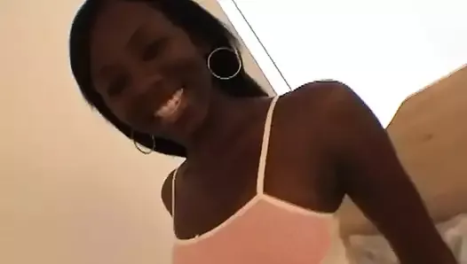 Busty ebony teen slut sucking on cock