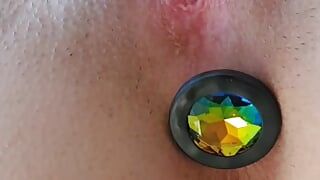 Wet pussy closeup anal plug passionate orgasm