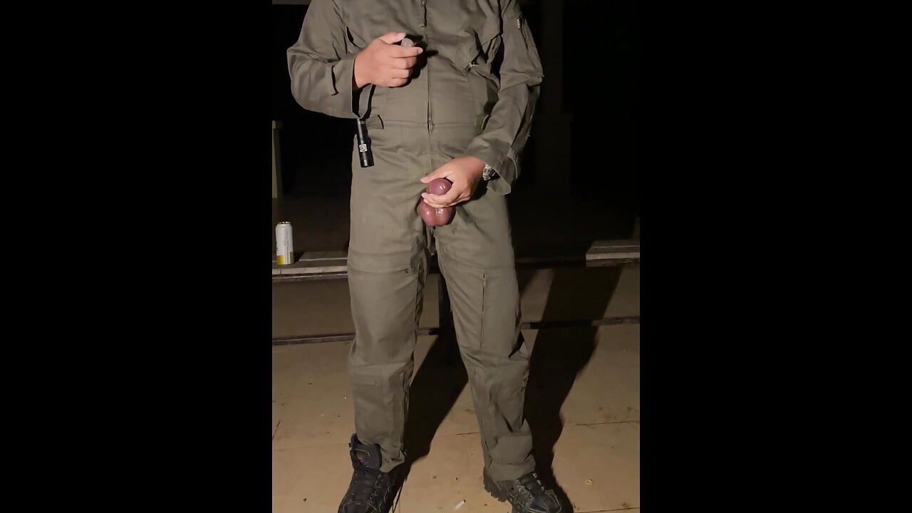 After work is done decide to jerk off in my mechanic jumpsuit and shoot a creamy load - wet with precum lube