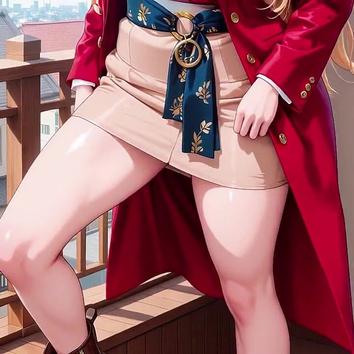 Red Suit Blonde; From Supermarket Stroll to Lazy Orgasm, She Even Puts Her Legs up on the Desk?