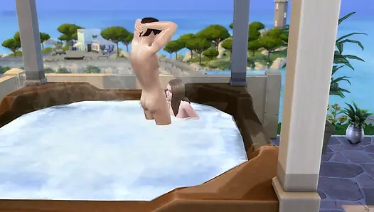 Pasangan berlibur mengambil kesempatan untuk bercinta di hidro. The Sims