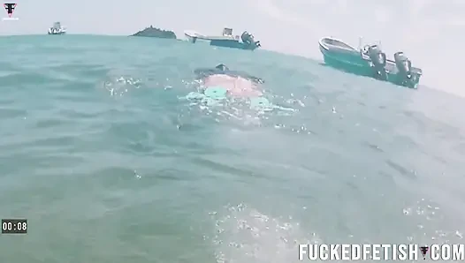 Free Diving Fins Under Open Sea Sexy Latina Goddess