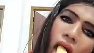 Indian Crossdresser love banana