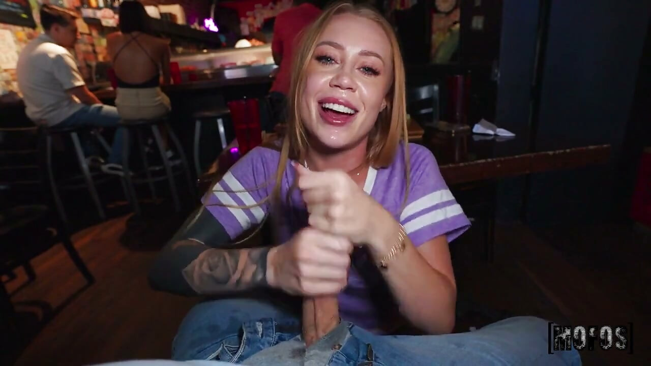 Lets Post It - Cute Inked Blonde Rides Cock POV in Public Bar