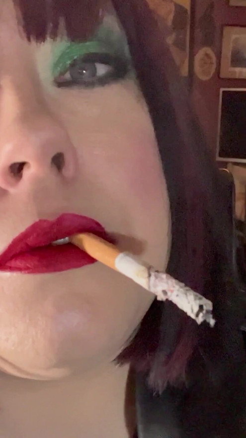 Clad In Leather Coat & Gloves Tina Snua Smokes A Cigarette For You Smoking Fans! Gloves Domme | Clip 1