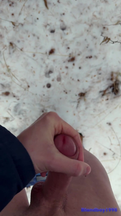 Handy POV - Twink Wixt His Cock in the Forest - in Winter
