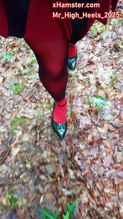 Red legs in shoes.