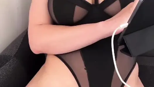 I love jerking off to my stepsister with milky tits in stockings