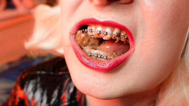 ASMR mukbang FOOD FETISH eating video close up with BRACES