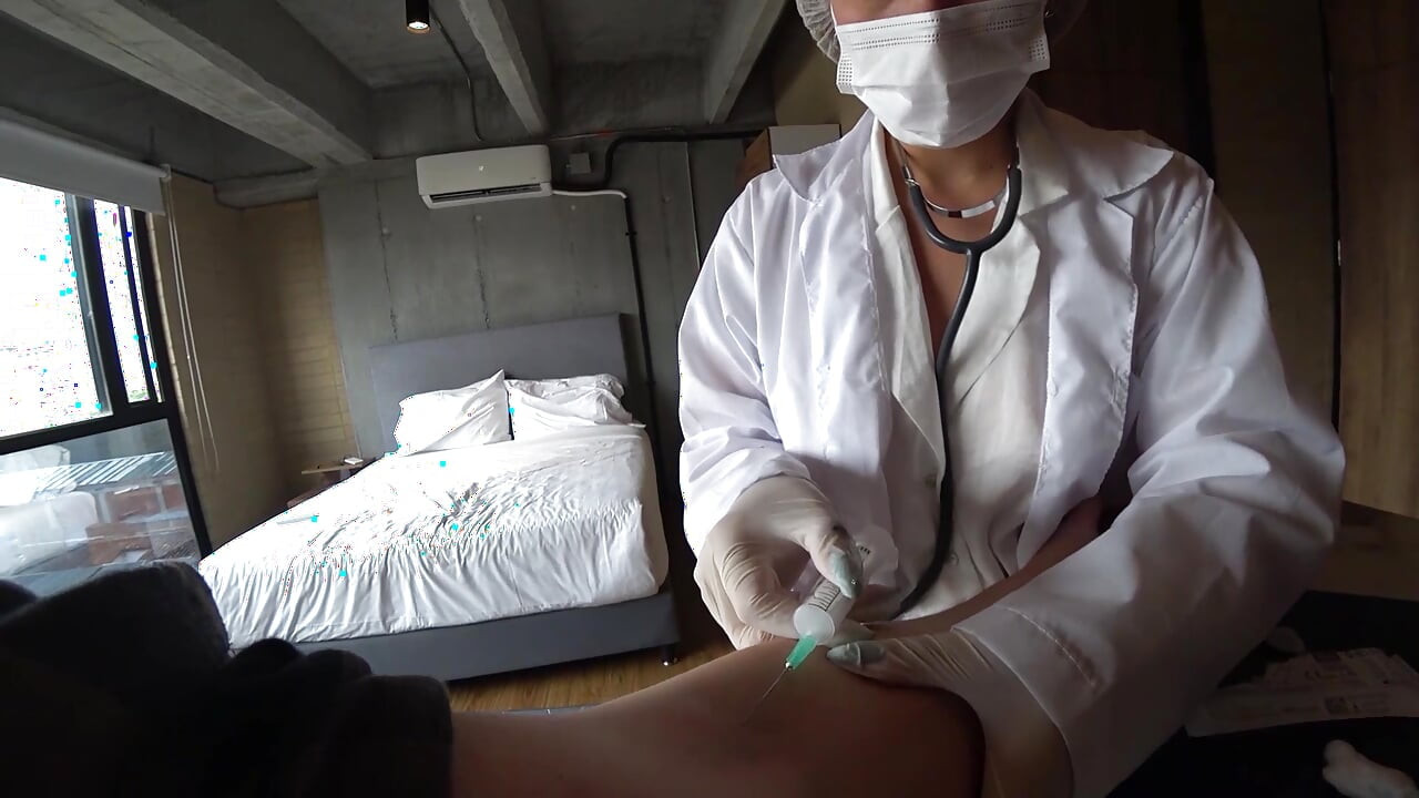 LATINA NURSE milks my CUM sample with Machine and his deepthroat