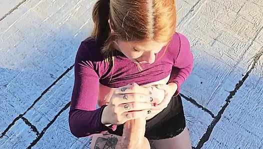 Almost Caught having Sex with Shameless Big Boobs Girl on Public Terrace