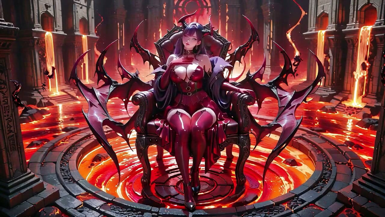 ¡La reina demonio de pelo morado llega! Coños rojos en contra de un ambiente blanco marcado
