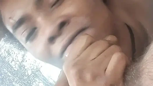 Ebony drinks cum from BWC