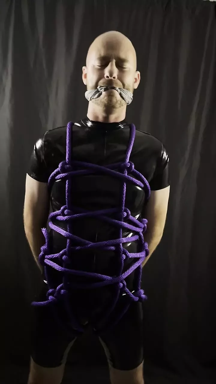 Rubber gimp tied up and ready to serve