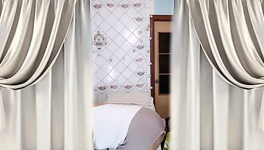 Old housewife Lukerya's morning flirtation involves brushing her teeth on the washing machine.