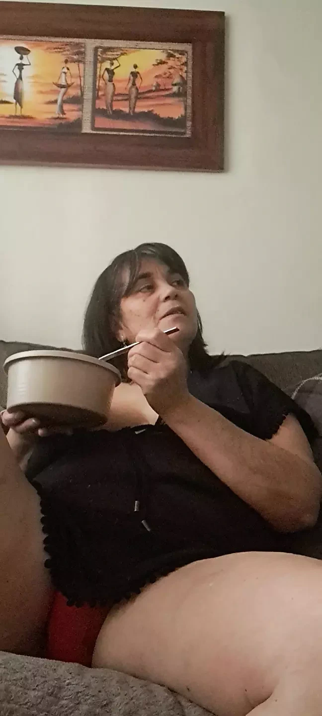 Stepmother having lunch and stepson asks to see more of what he likes about her