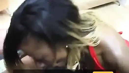 Two chocolate teens double time one cock to make an old man happy at work