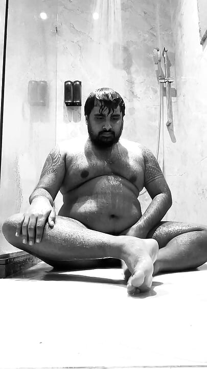Young bear masturbates while showering