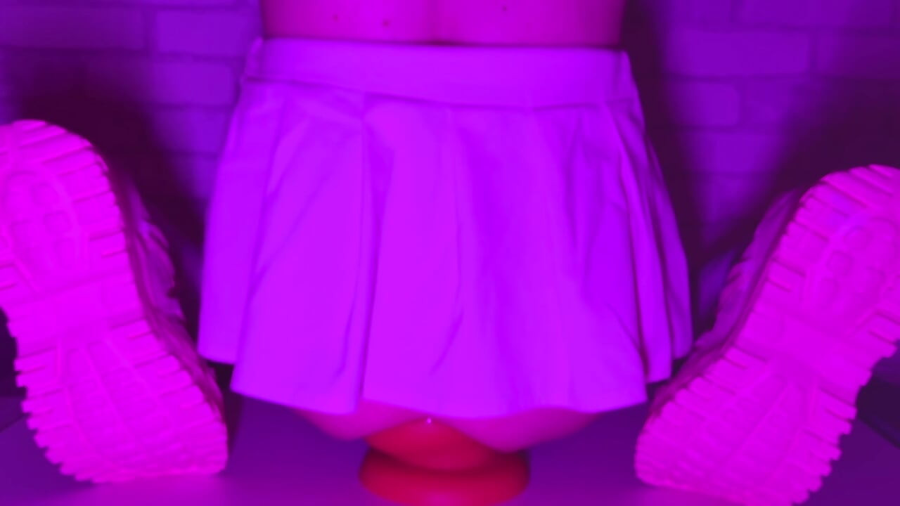 Sissy Girl In Short Skirt Bounces On a Huge 12-centimeter Thick Anal Plug